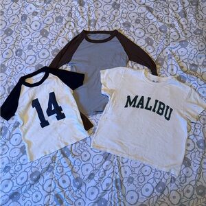 Brandy Melville Lot of 3 Tee Shirts White, Blue, Green One Size Used Condition